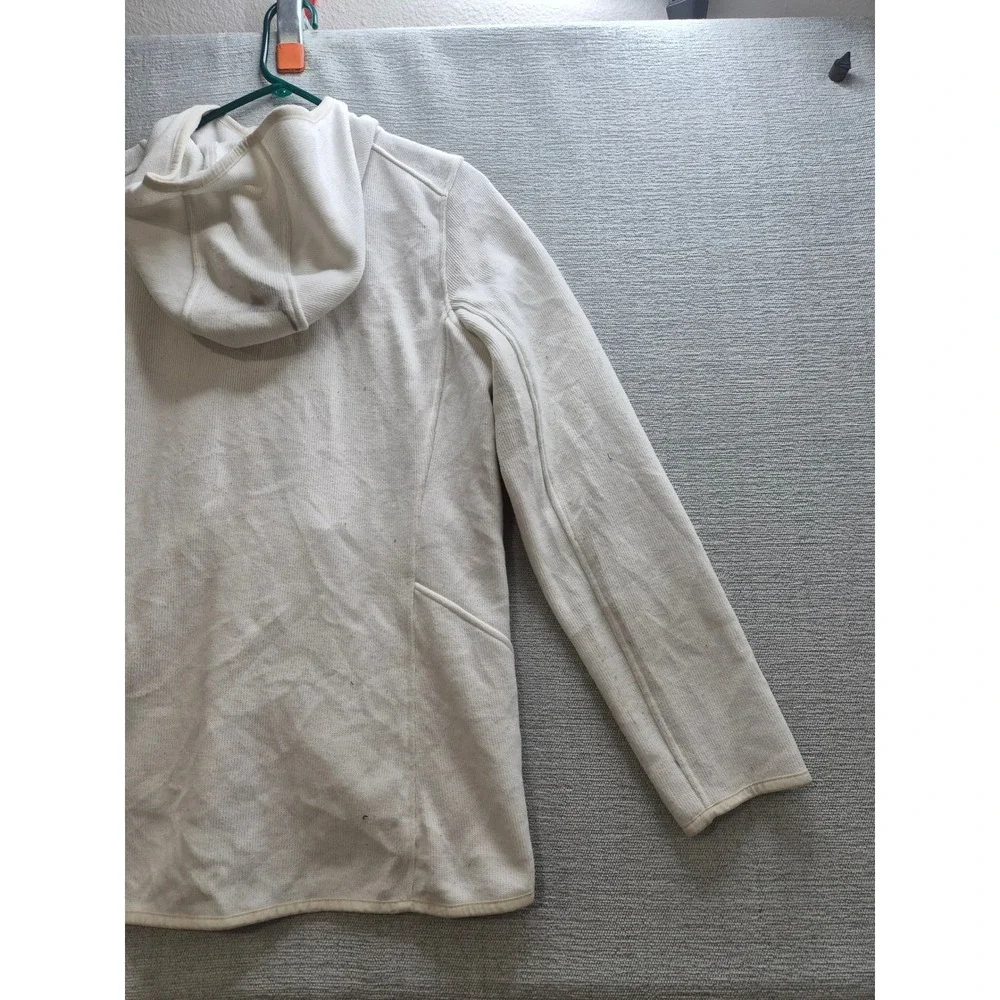 Andrew Marc Fleece Jacket Womens Medium Beige High Low Hem Hooded Full Zip